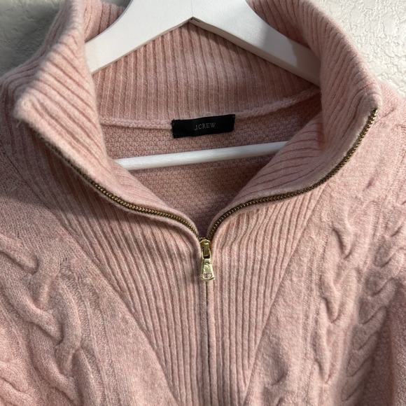 J. Crew Cable Knit Half Zip Super Soft Yarn Sweater Womens Dusty Rose - Picture 5 of 11